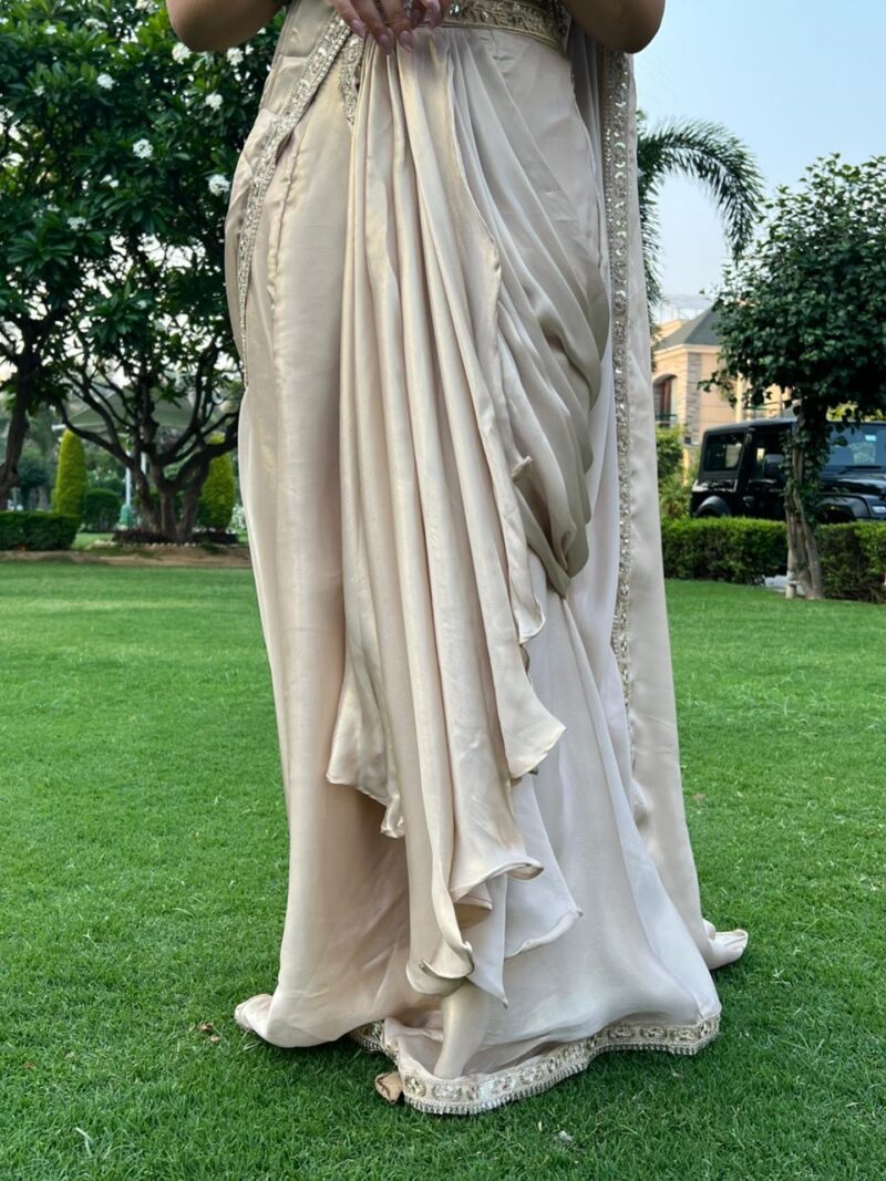 Celestial pearl drape saree