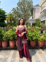 Ruby red veil sharara set with dupatta