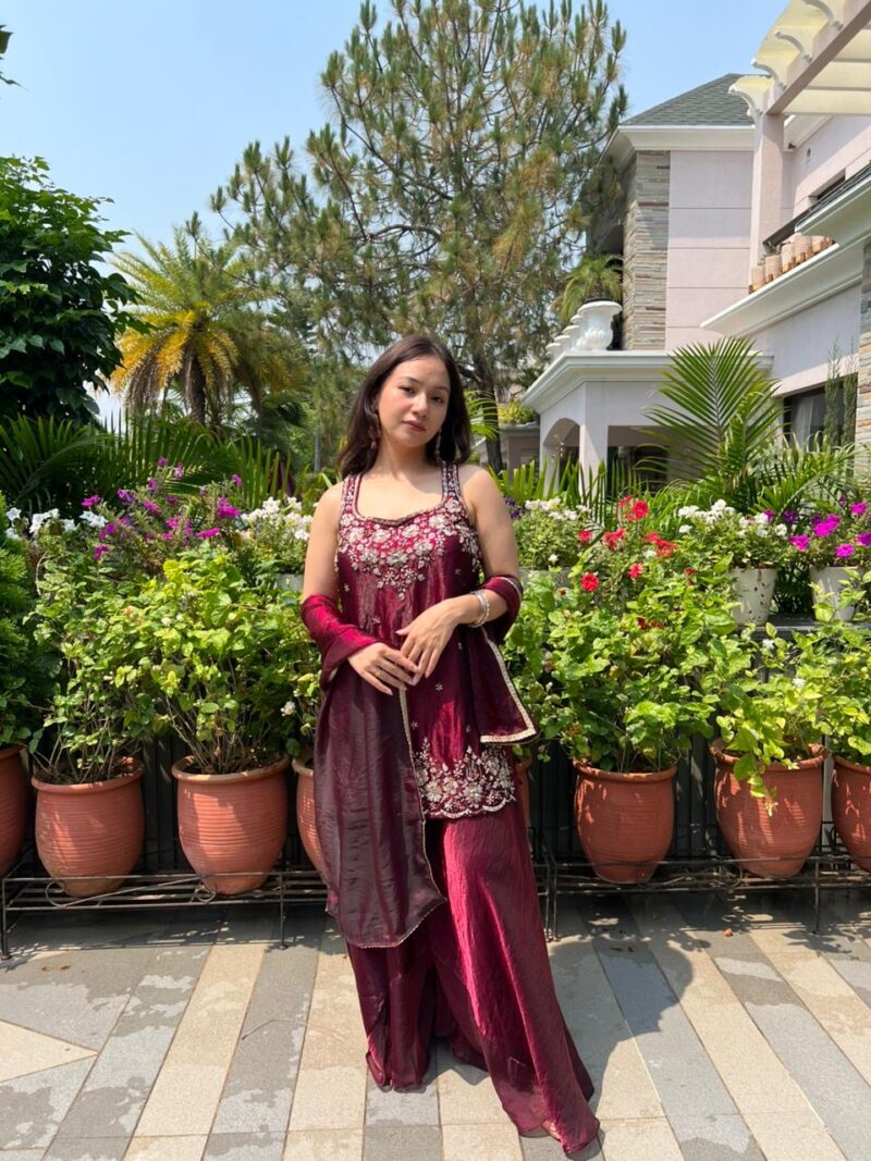 Ruby red veil sharara set with dupatta