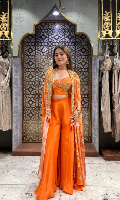 Sunset orange fusion Indo-western set