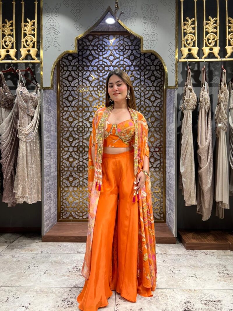 Sunset orange fusion Indo-western set