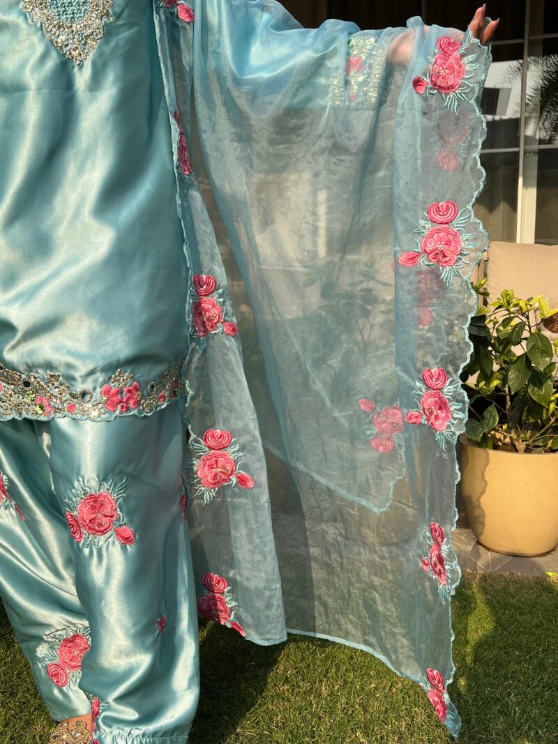 Aqua bloom festive suit set with dupatta