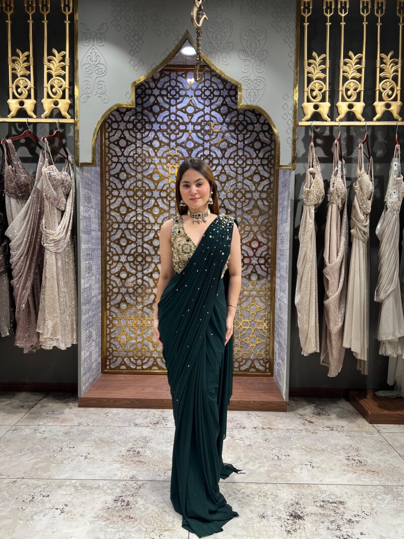 Green embellished elegent drape saree