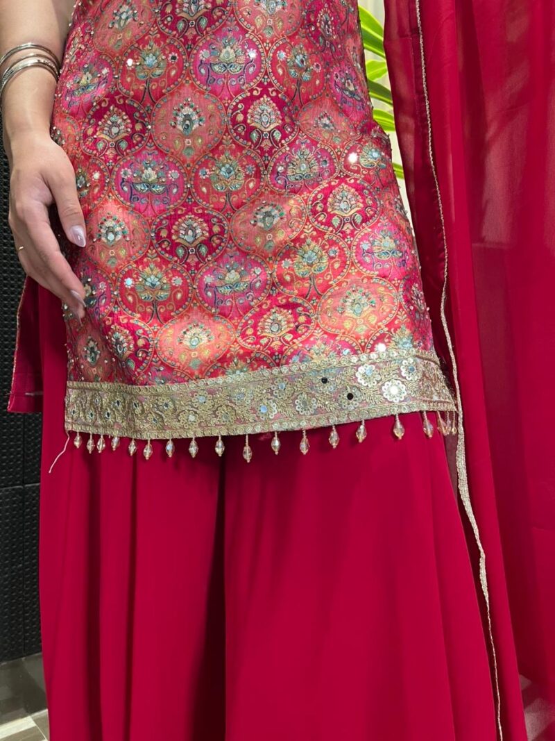 Red embellished suit set with dupatta