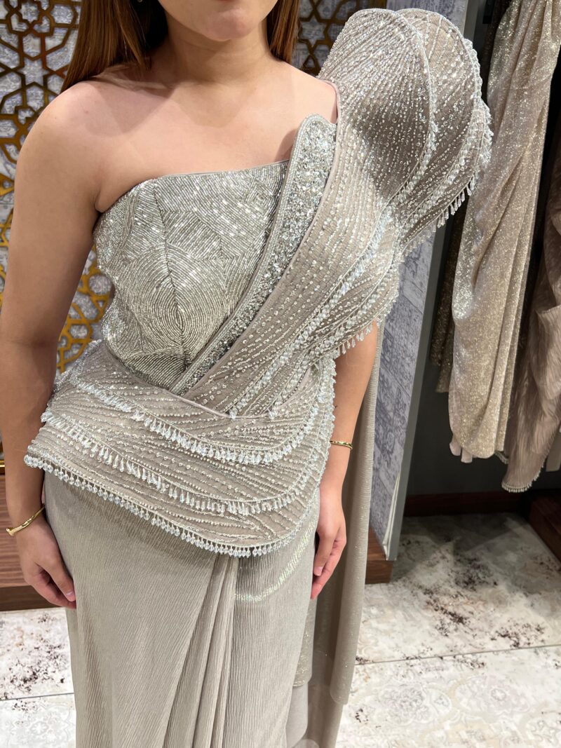 Pearl embellished drape saree