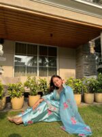 Aqua bloom festive suit set with dupatta