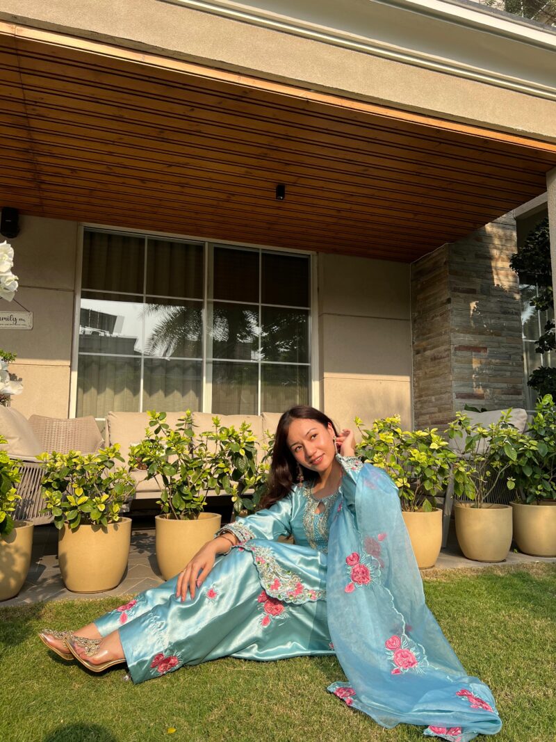 Aqua bloom festive suit set with dupatta