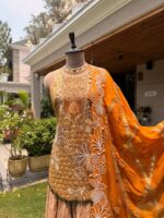 Embroidered mustard sharara set with dupatta