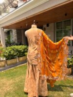Embroidered mustard sharara set with dupatta