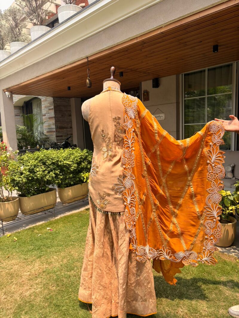 Embroidered mustard sharara set with dupatta