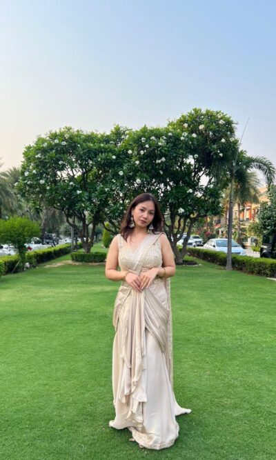 Celestial pearl drape saree