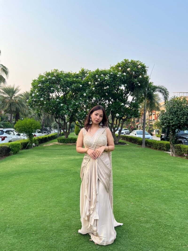 Celestial pearl drape saree
