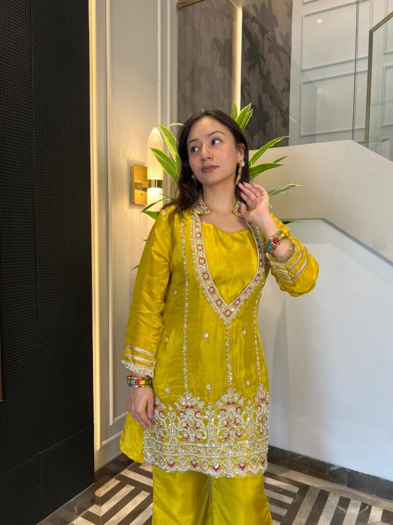 Vibrant mustard elegant festive co-ord set