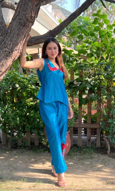 Blue elegant embroidered co-ord set