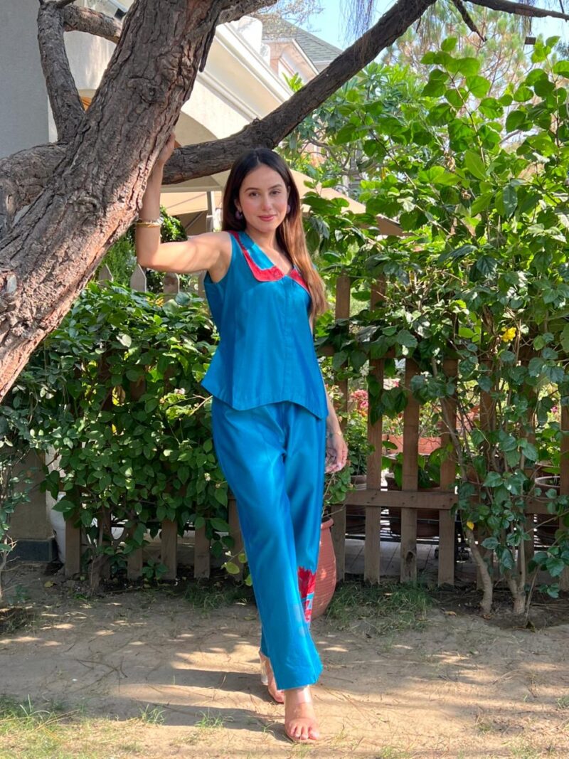 Blue elegant embroidered co-ord set