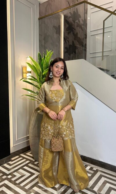 Olive green embellished gharara set