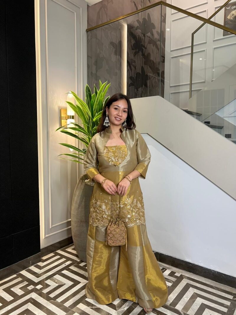 Olive green embellished gharara set