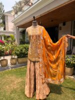 Embroidered mustard sharara set with dupatta