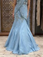 Celeste blue embellished drape saree