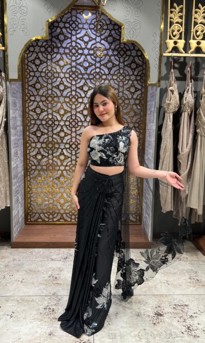 Midnight sequin elegant drape saree