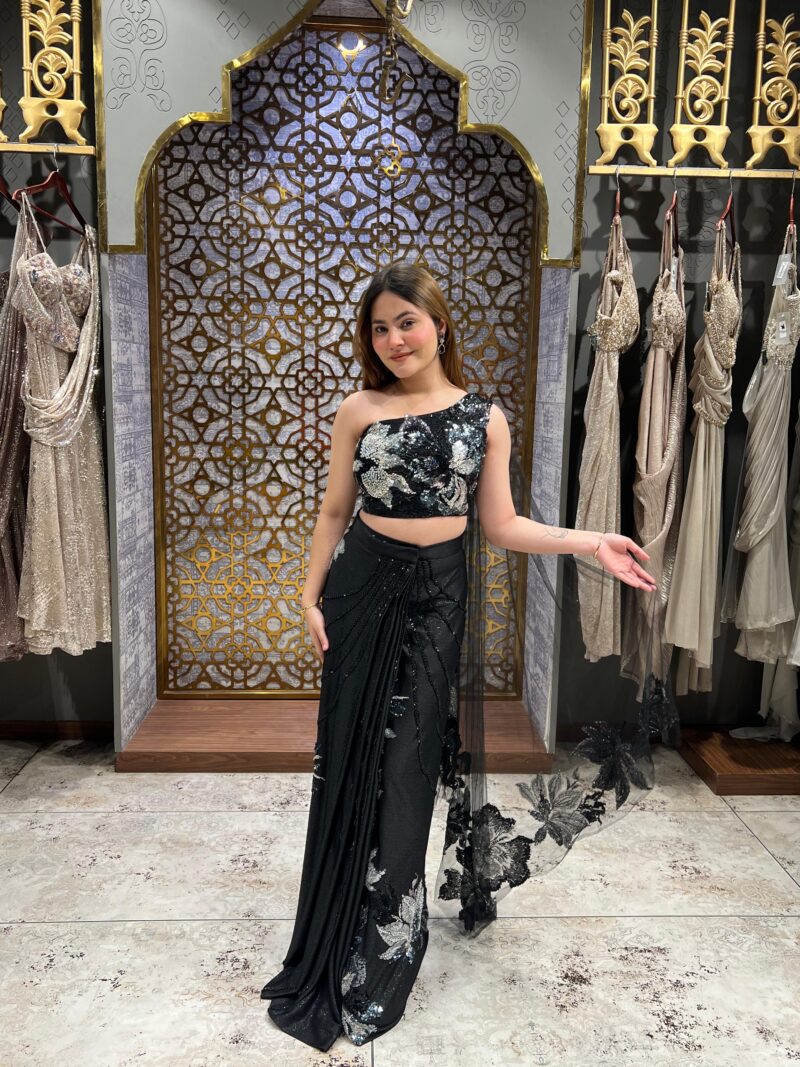 Midnight sequin elegant drape saree