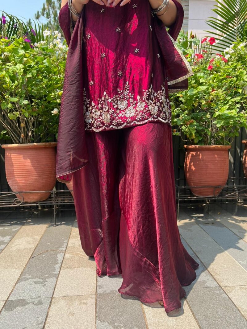 Ruby red veil sharara set with dupatta
