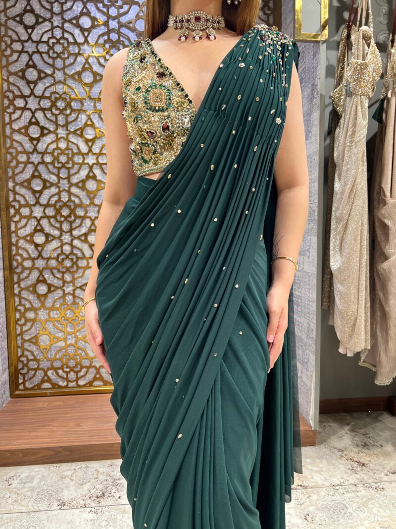 Green embellished elegent drape saree