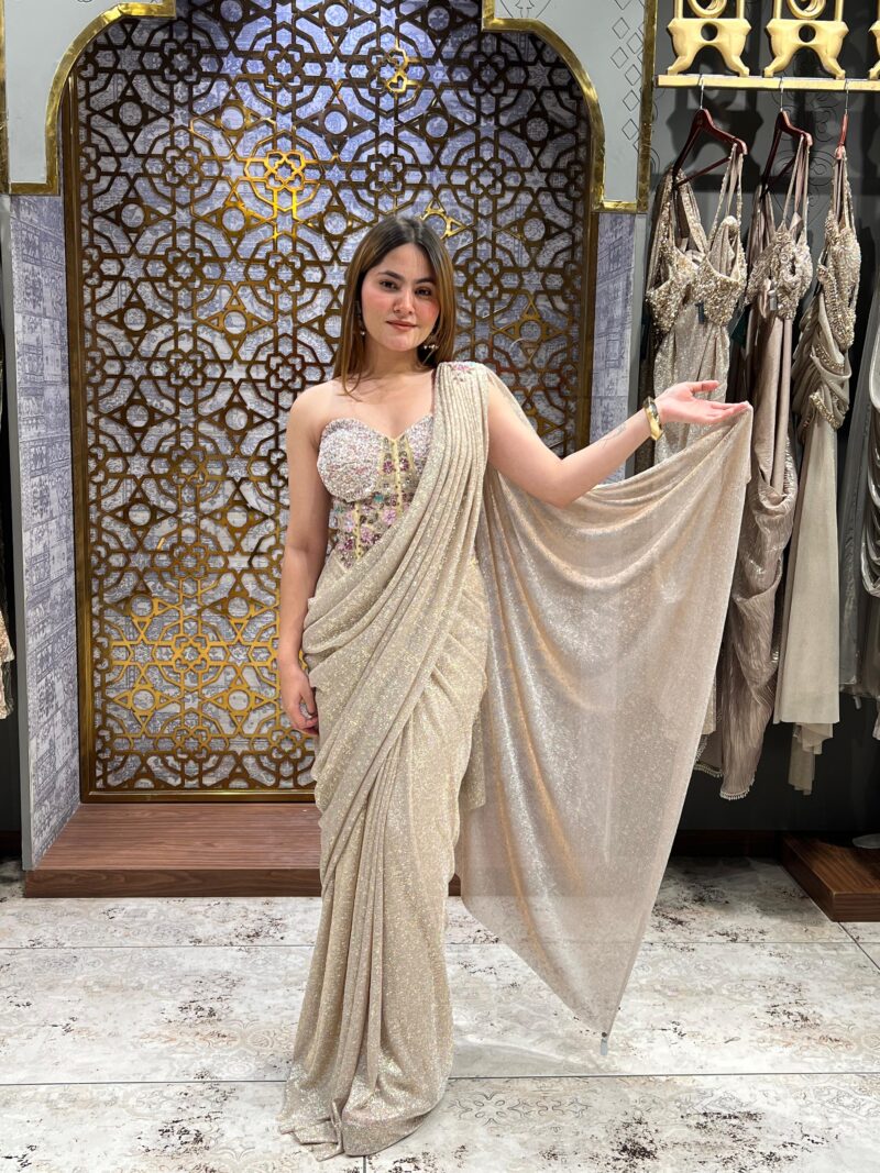 Moonlit pearl drape saree