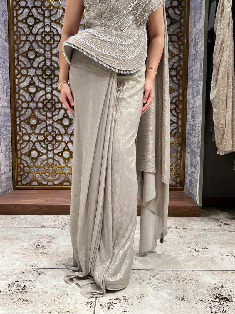 Pearl embellished drape saree