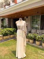 Pearl cascade drape saree