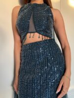 Electric blue fish cut embellished lehenga