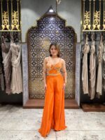 Sunset orange fusion Indo-western set