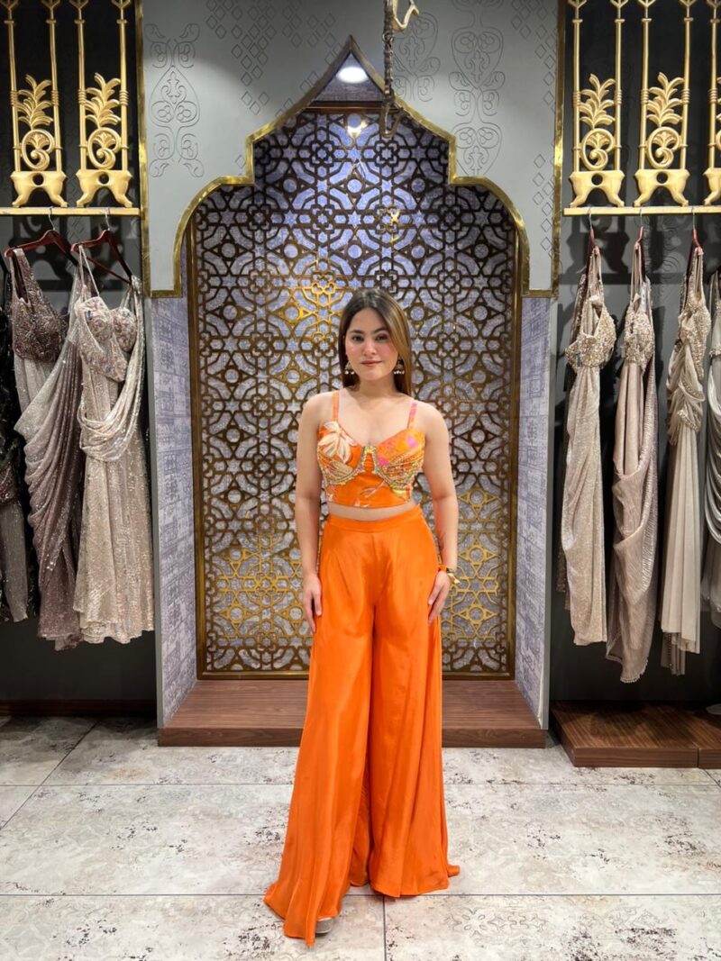 Sunset orange fusion Indo-western set