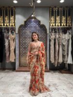 Sunset scarlet embellished saree