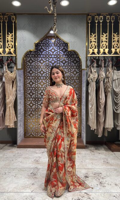 Sunset scarlet embellished saree