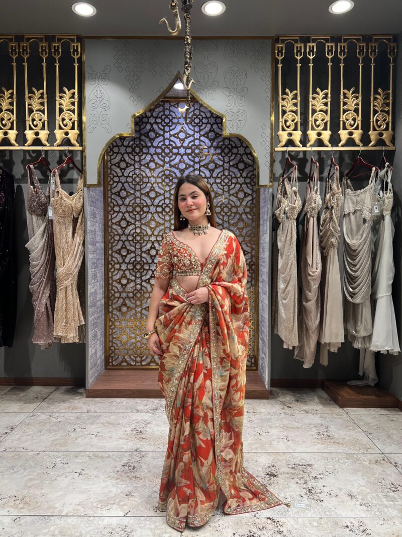 Sunset scarlet embellished saree