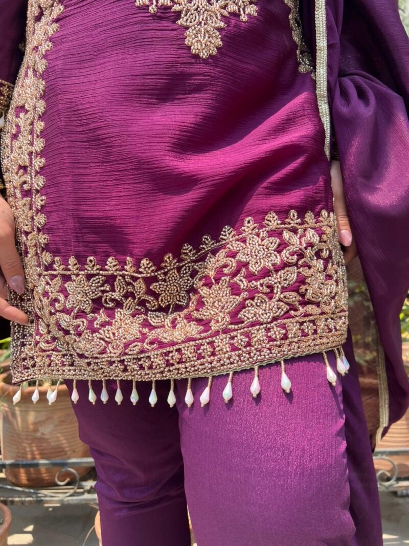 Plum embellished festive set with dupatta