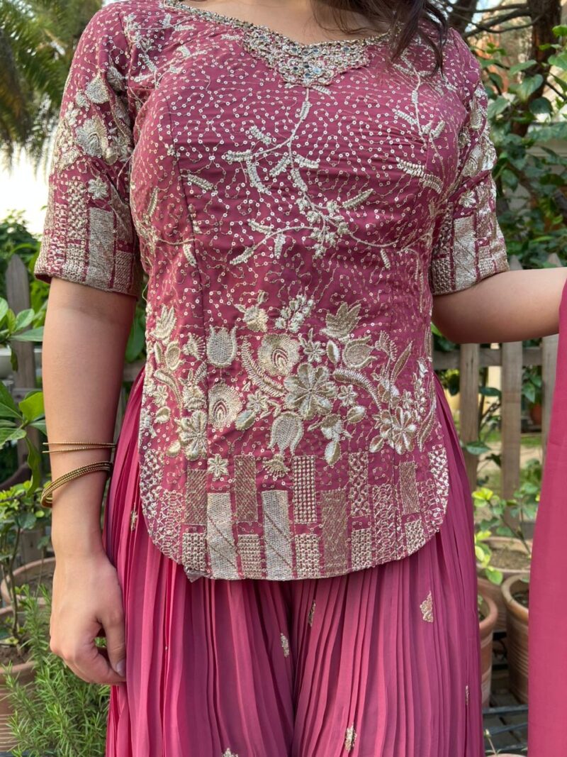 Dusty pink embellished sharara set with dupatta