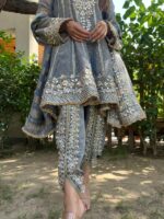 Dusty blue elegant dhoti suit set