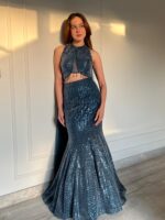 Electric blue fish cut embellished lehenga