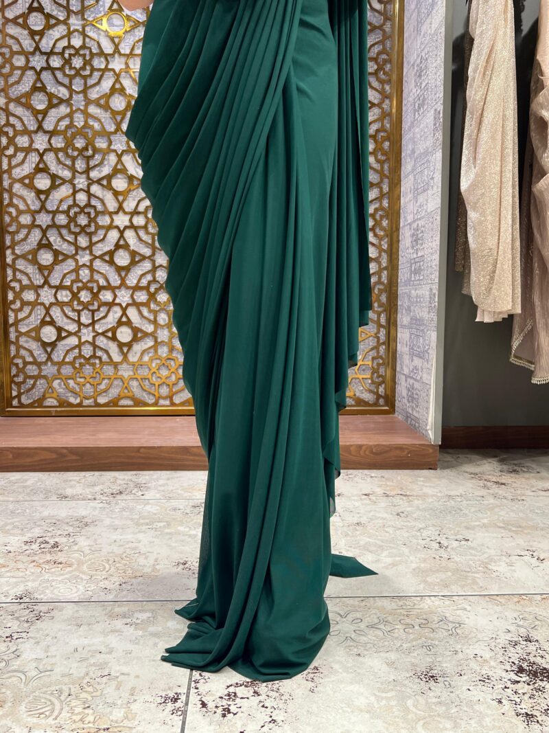 Royal green embellished drape saree