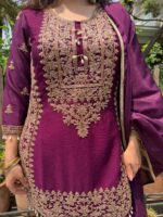 Plum embellished festive set with dupatta