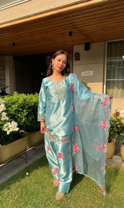 Aqua bloom festive suit set with dupatta