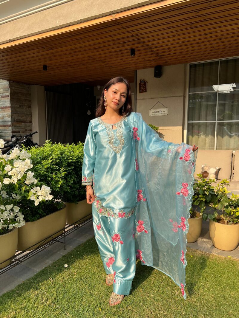 Aqua bloom festive suit set with dupatta