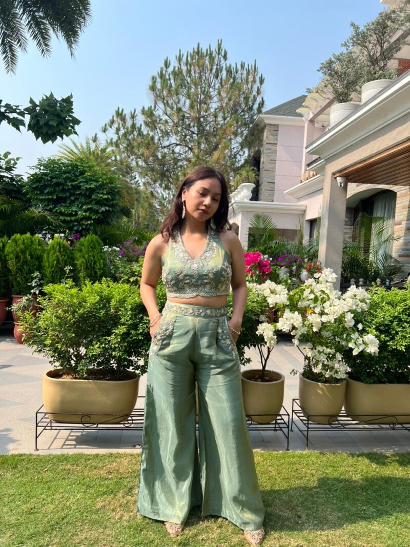 Green Fusion Indo western set with dupatta