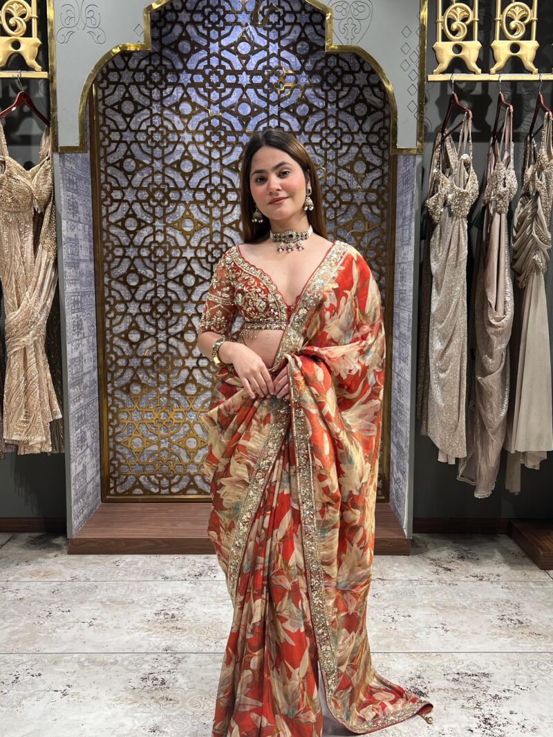 Sunset scarlet embellished saree