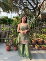 Olive embellished suit set with dupatta