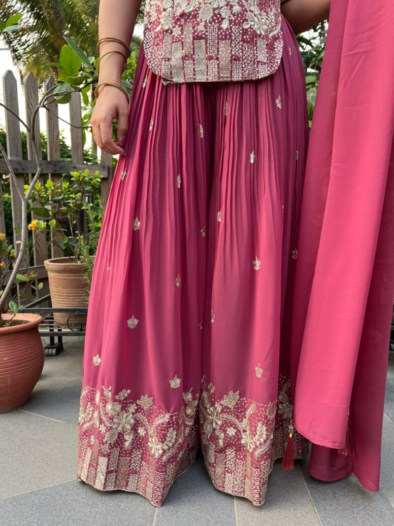 Dusty pink embellished sharara set with dupatta