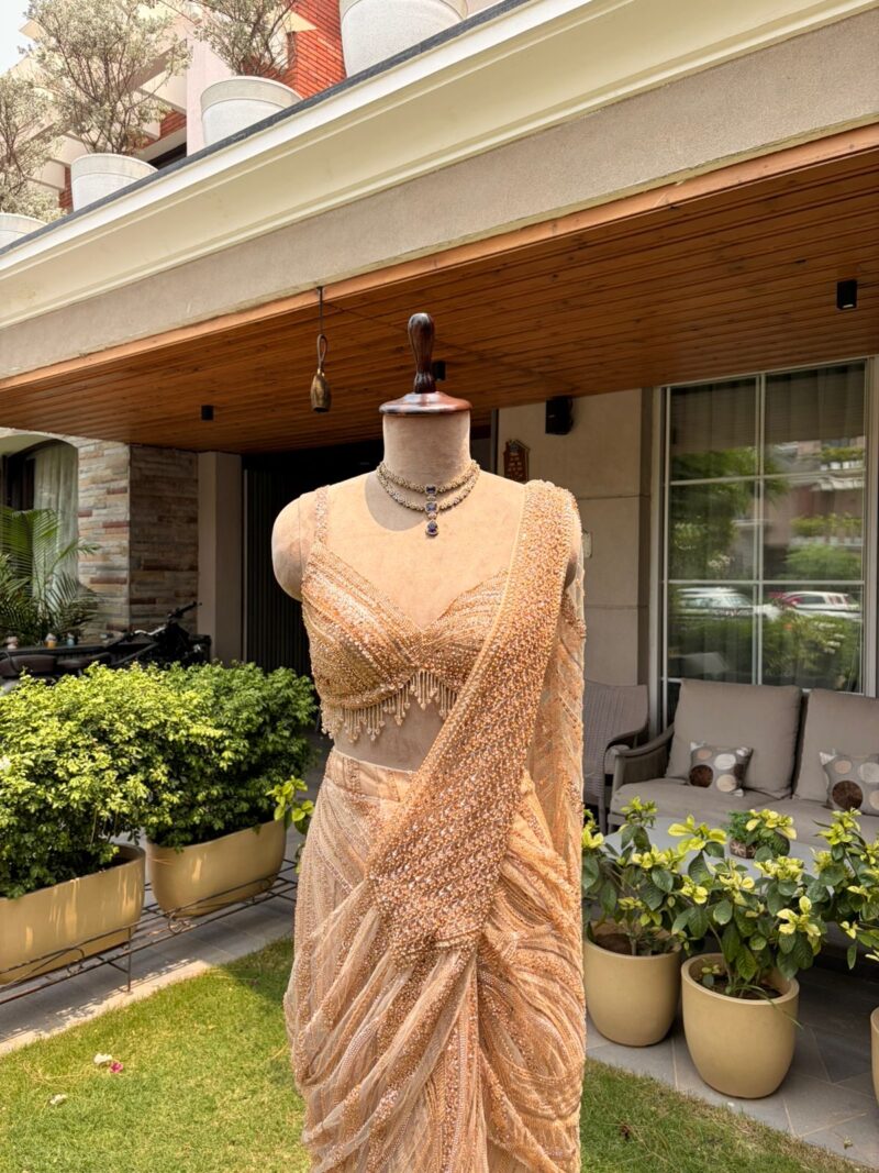 Champagne aura drape saree