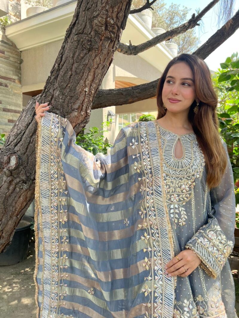 Dusty blue elegant dhoti suit set